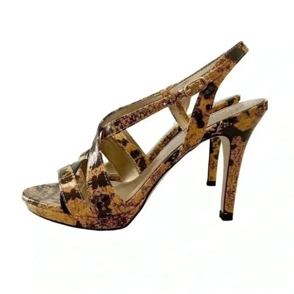 Fioni Strappy High Heel Sandals Snakeskin Tan Brown Faux Leather Size 7.5 - Picture 5 of 14